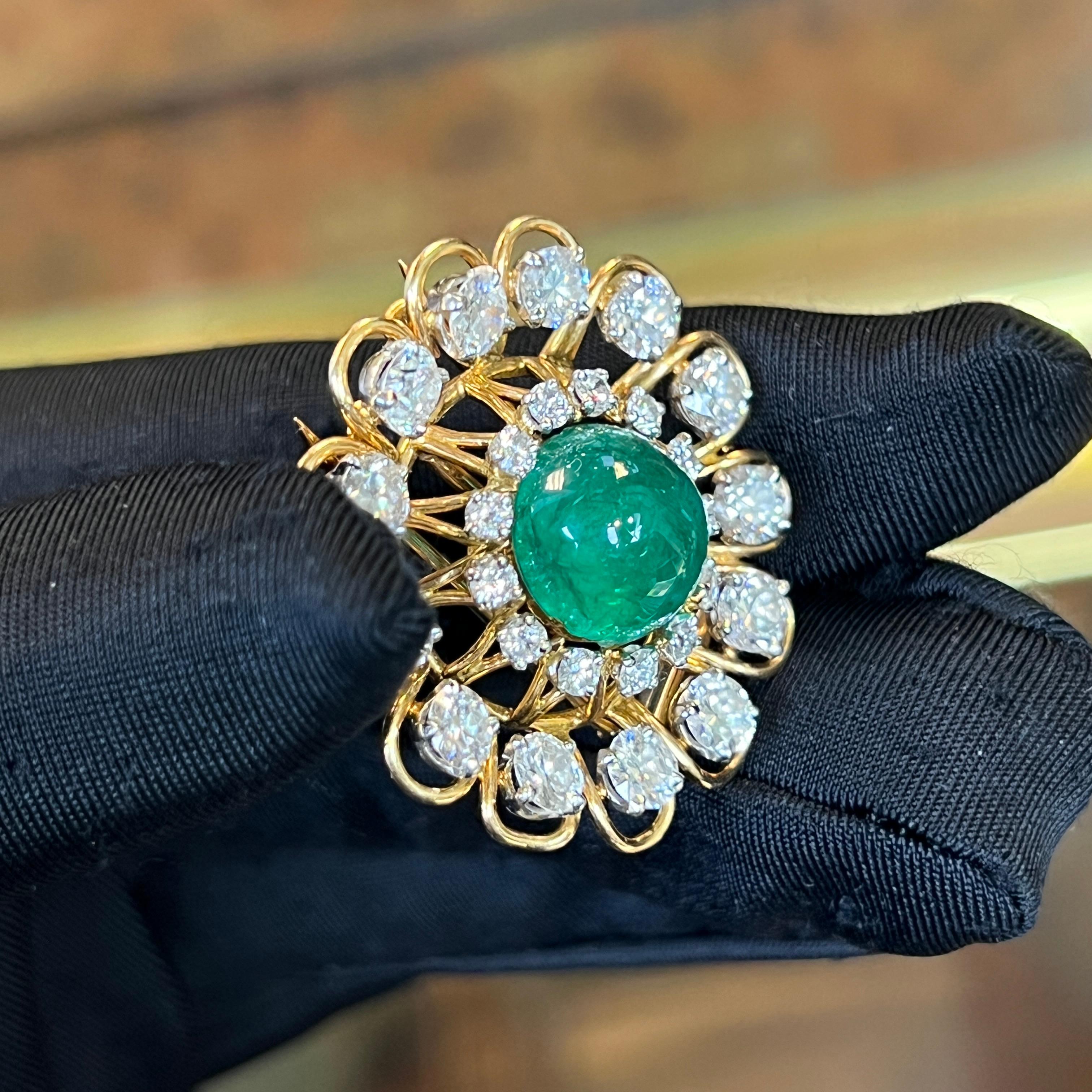 Spilla a girandola con smeraldo e diamante cabochon

Spilla in oro giallo a motivo floreale con smeraldo cabochon al centro e diamanti rotondi.

Peso approssimativo dello smeraldo: 6,44 carati
Peso approssimativo dei diamanti: 6,24 carati
Diametro