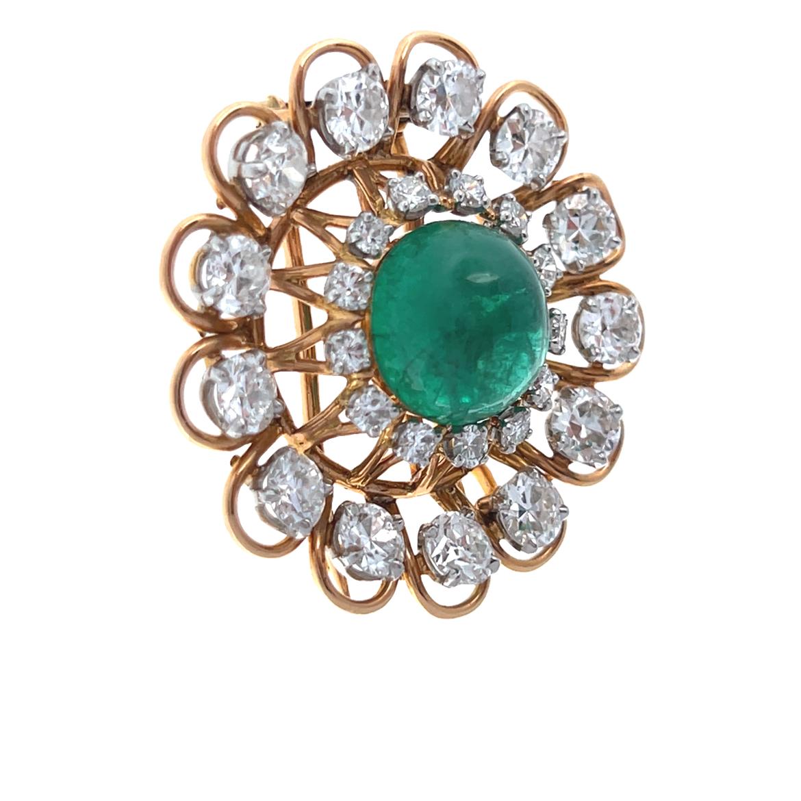 Spilla con smeraldo e diamante cabochon in vendita 2