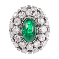 Cabochon Emerald and Diamond Cluster Ring