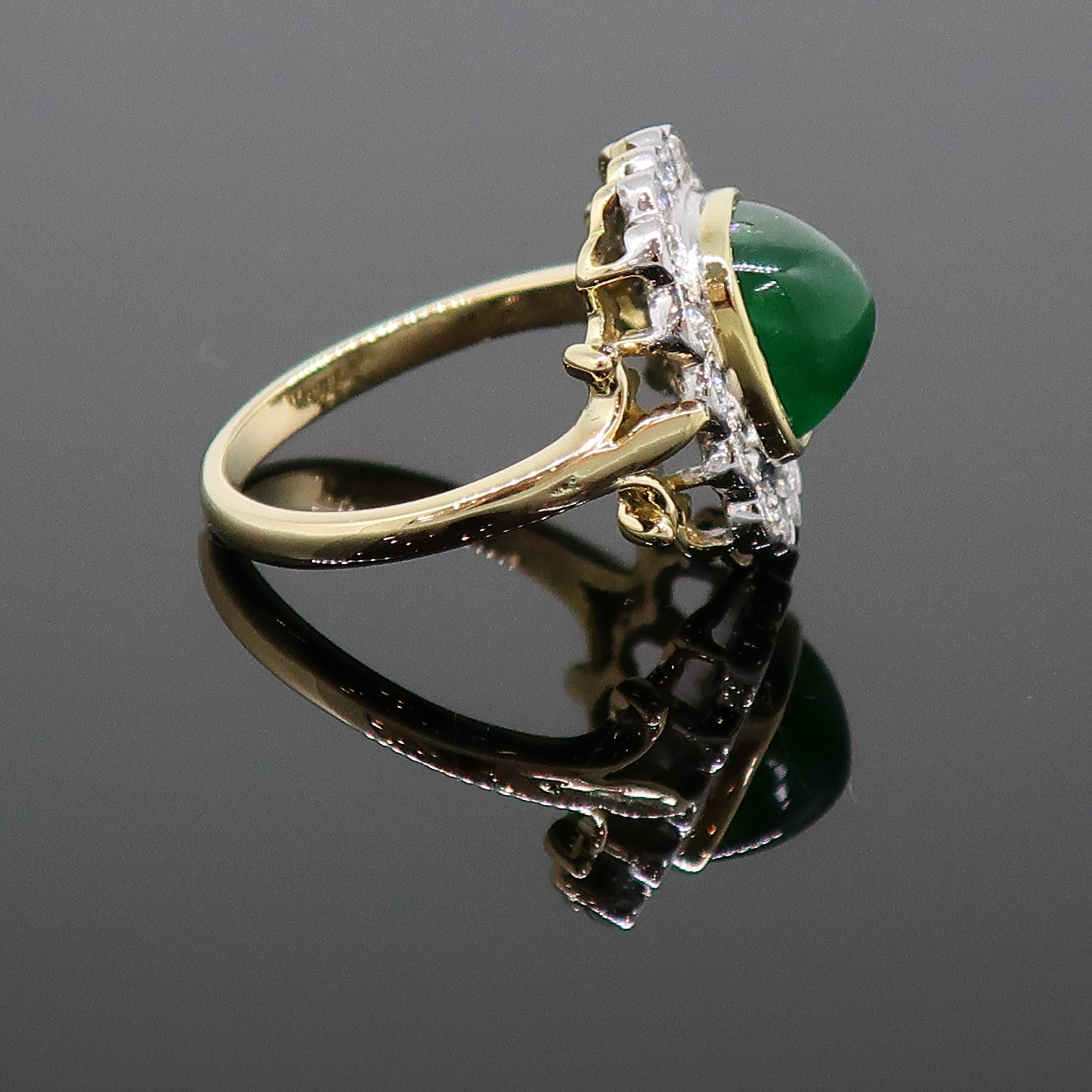 Cabochon Emerald and Diamond Cluster Ring Yellow and White Gold In Good Condition For Sale In East Grinstead, GB