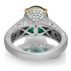 Cabochon Emerald and Diamond Cocktail Ring 18K White And Yellow Gold Size 6.25