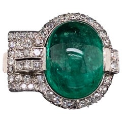 Cabochon Emerald and Diamond Cocktail Ring