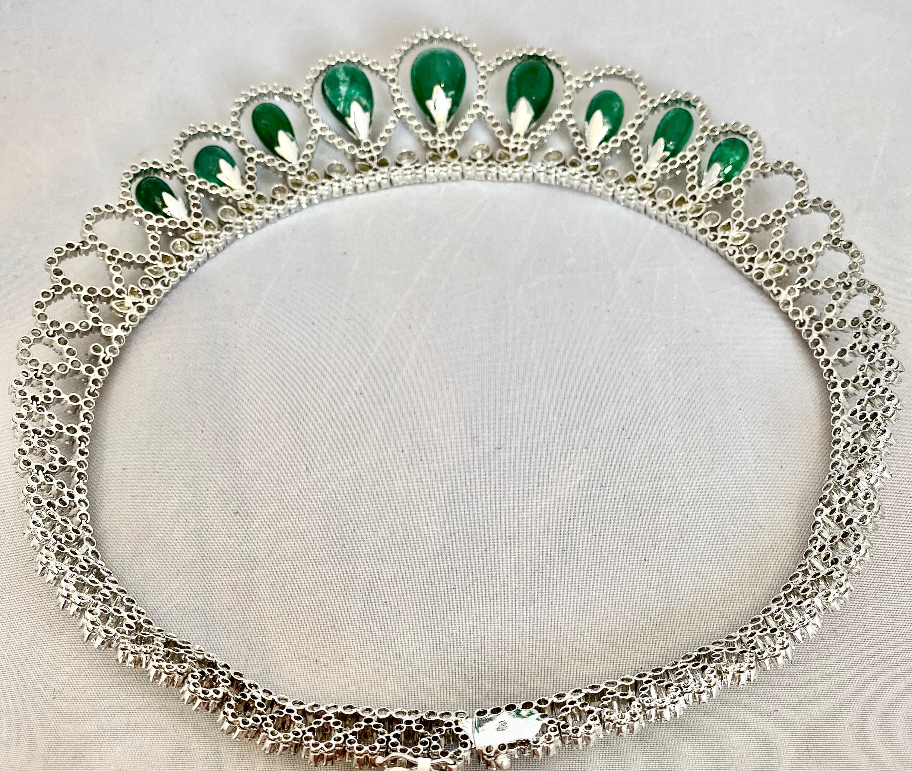 Contemporary Cabochon Emerald and Diamond Collier