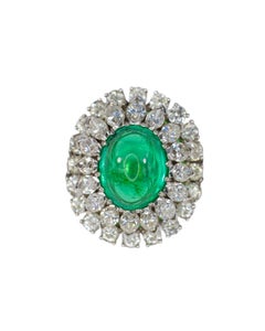 Cabochon Emerald and Diamond Double Halo Cocktail Ring