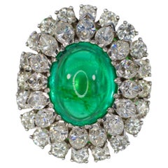Cabochon Emerald and Diamond Double Halo Cocktail Ring