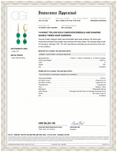 Cabochon Emerald and Diamond Double Tier Yellow Gold Hoop Earrings