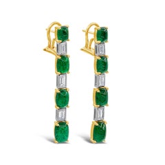Roman Malakov 10.26 Carats Mixed Cut Cabochon Emerald and Diamond Drop Earrings