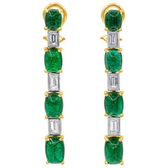 Roman Malakov, Cabochon Emerald and Diamond Drop Earrings