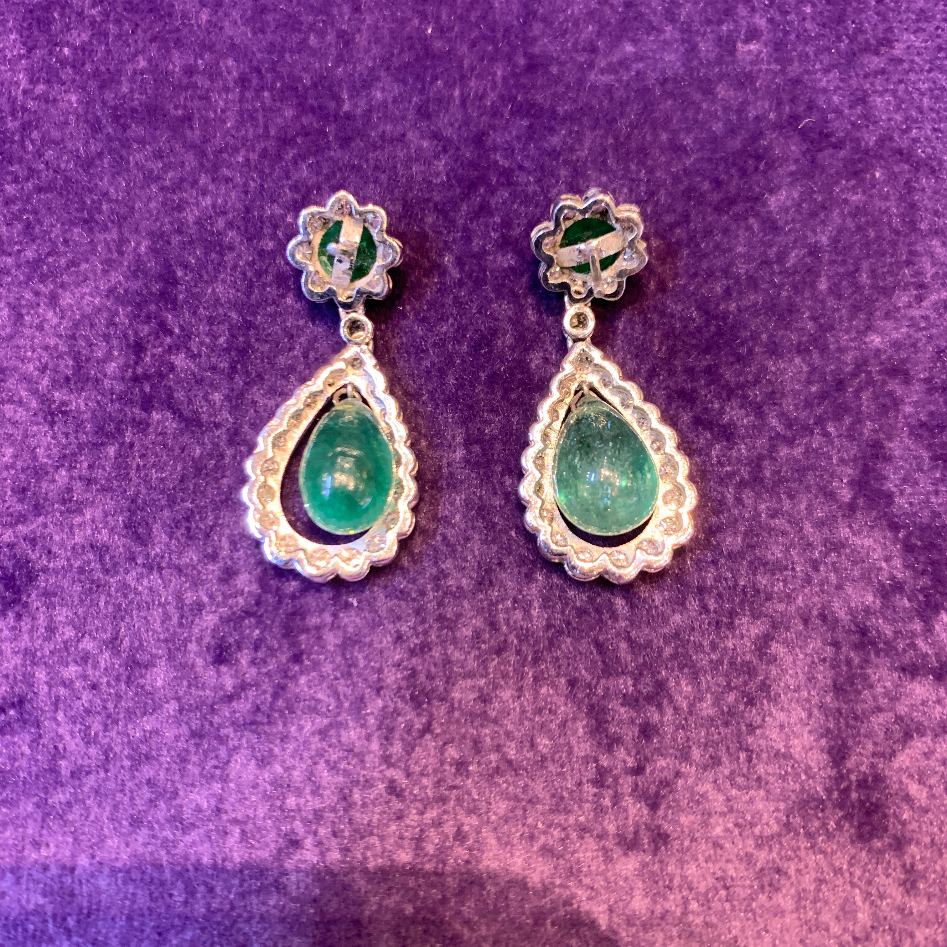 Cabochon Emerald and Diamond Earrings For Sale 3
