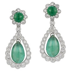 Vintage Cabochon Emerald and Diamond Earrings