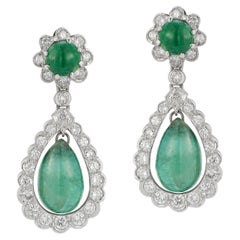 Cabochon Emerald and Diamond Earrings