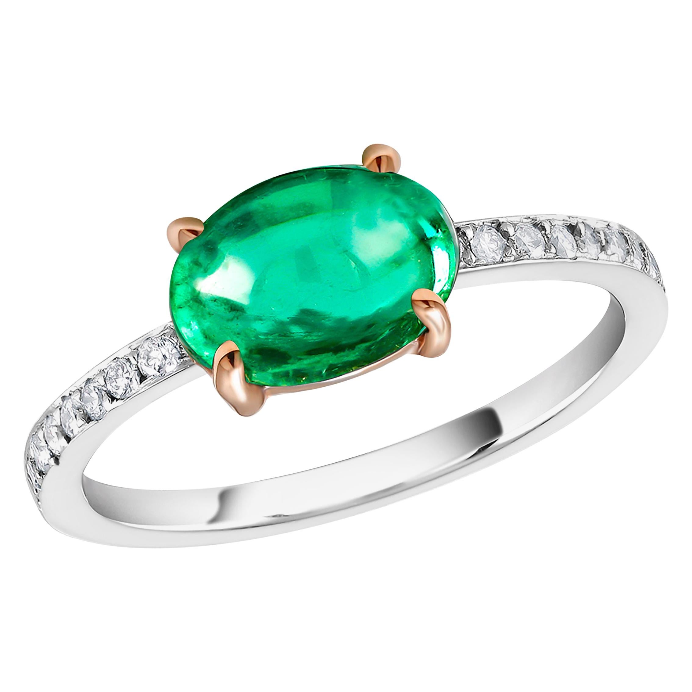 OGI Cabochon Emerald and Diamond Gold Cocktail Ring