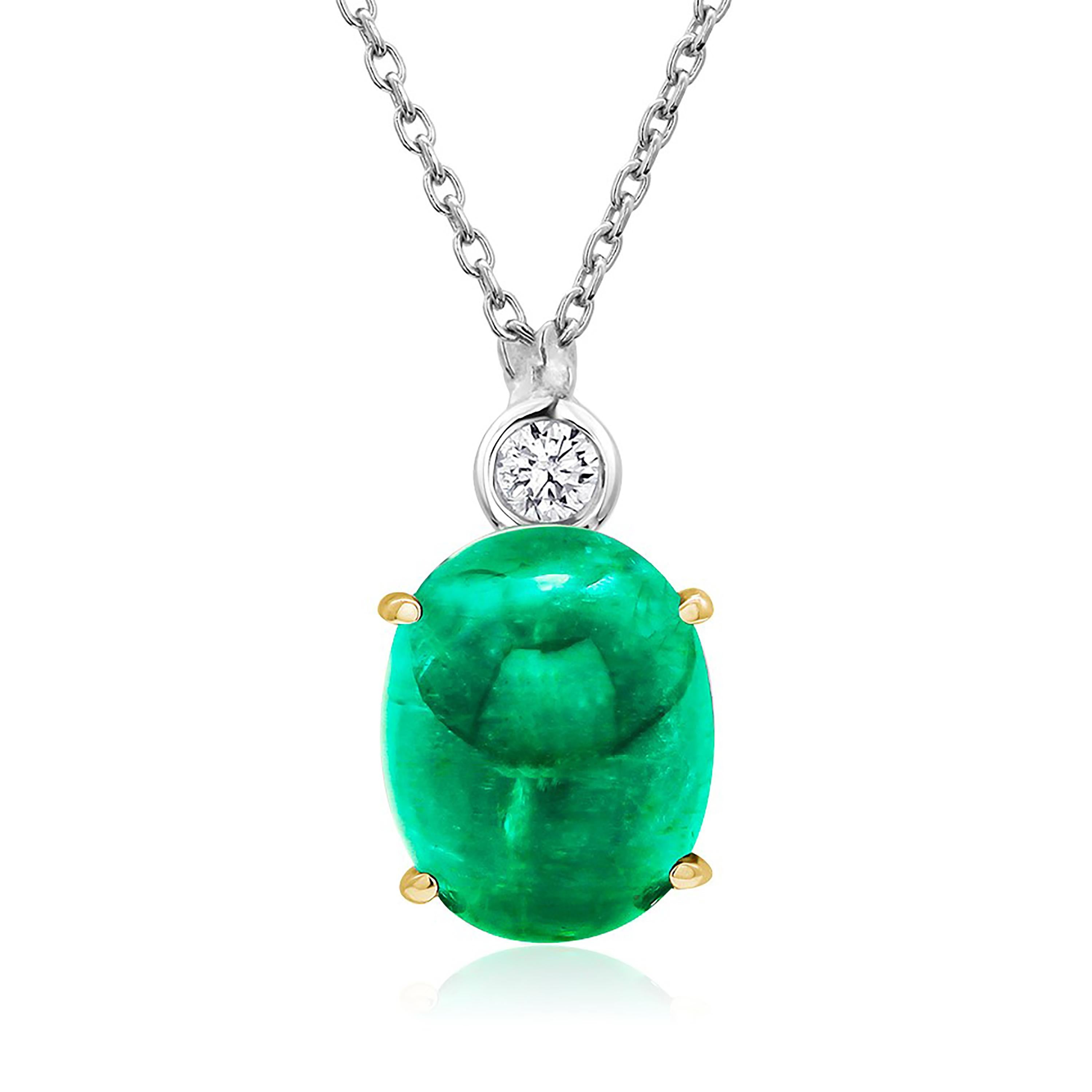 Women's or Men's Fine Cabochon Emerald and Diamond Gold Drop Layered Necklace Pendant