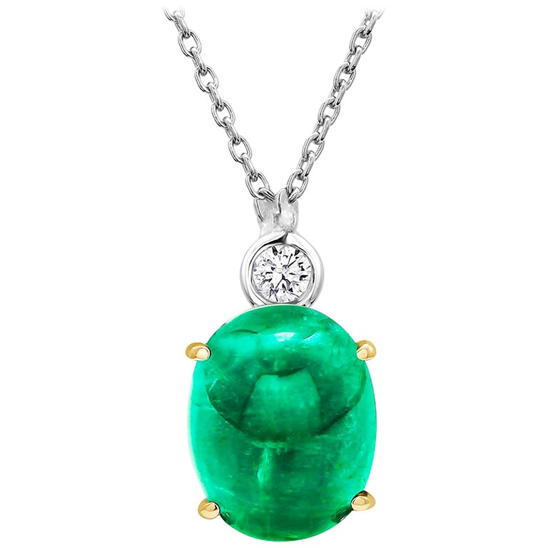 Fine Cabochon Emerald and Diamond Gold Drop Layered Necklace Pendant at