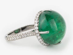 Cabochon Emerald and Diamond Ring