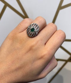Cabochon Emerald and Diamond Ring