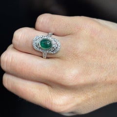 Cabochon Emerald And Diamond Ring
