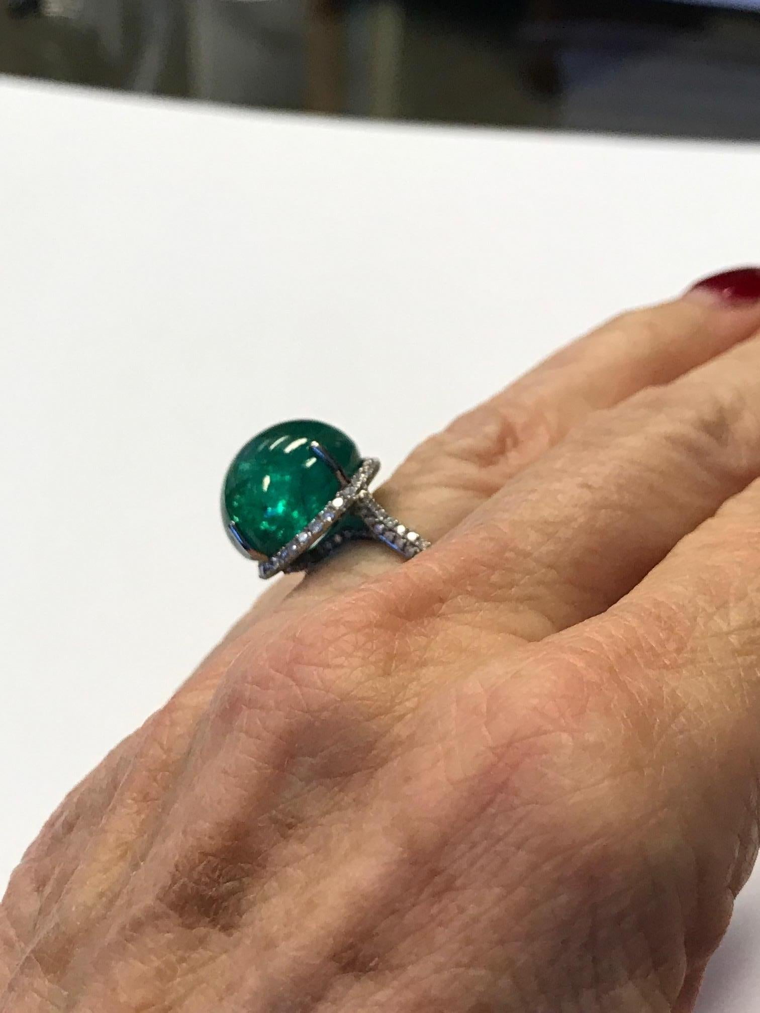 Women's Cabochon Emerald and Diamond Ring For Sale