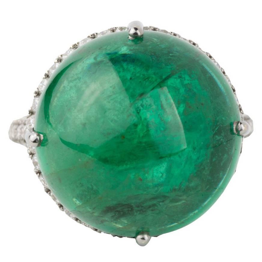 Cabochon Emerald and Diamond Ring For Sale