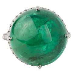 Antique Cabochon Emerald and Diamond Ring