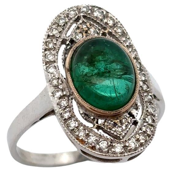 Cabochon Emerald and Diamond Ring