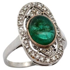Cabochon Emerald and Diamond Ring