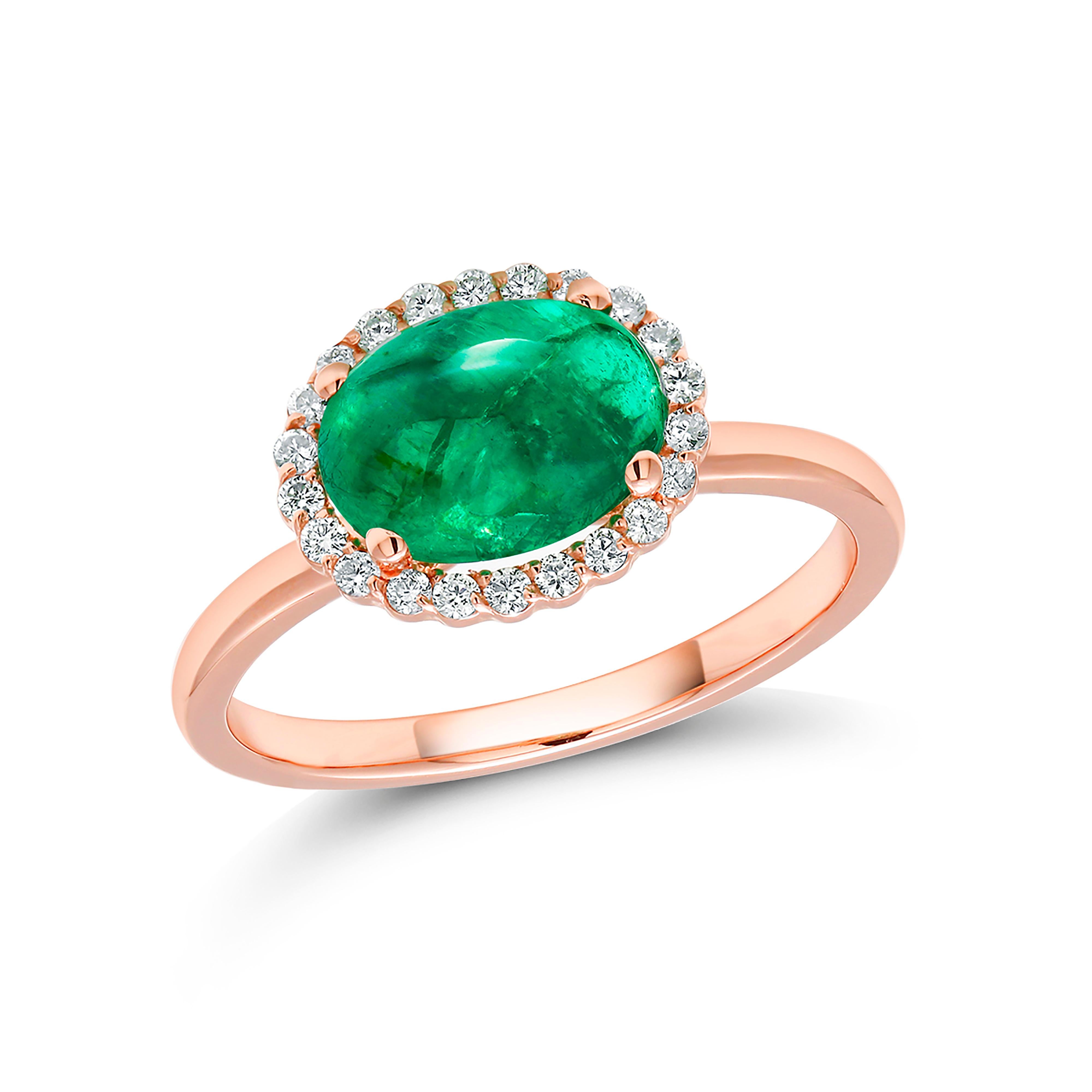 Contemporary Cabochon Emerald and Diamond Rose Gold Cocktail Cluster Ring
