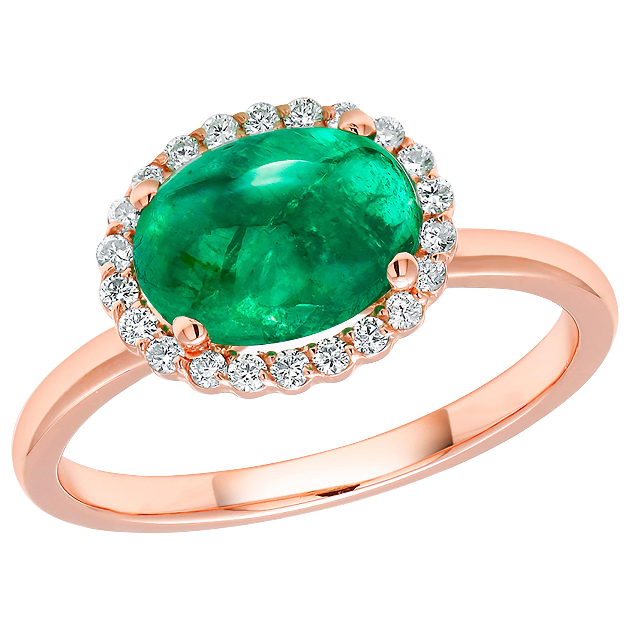 Cabochon Emerald and Diamond Rose Gold Cocktail Cluster Ring
