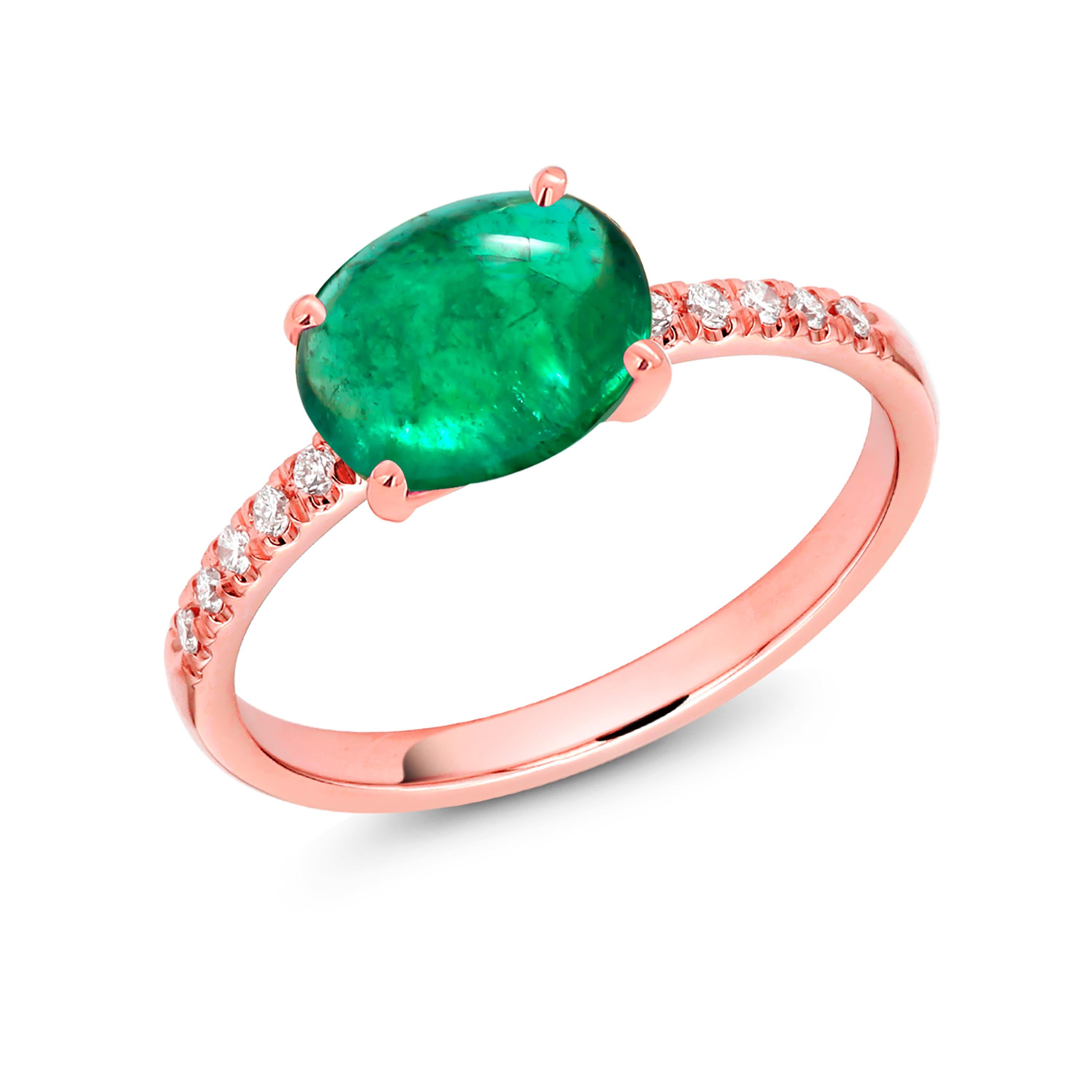 Contemporary Cabochon Emerald and Diamond Rose Gold Cocktail Ring