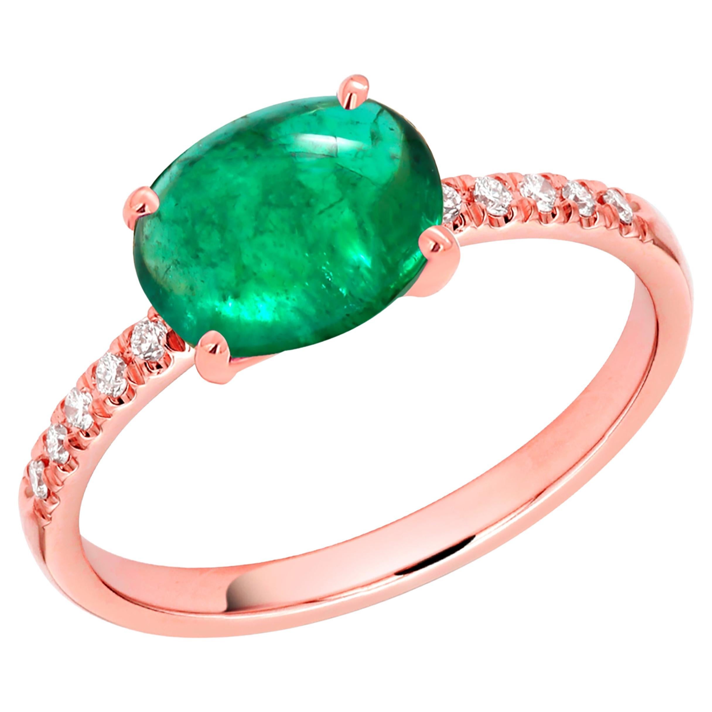 Cabochon Emerald and Diamond Rose Gold Cocktail Ring