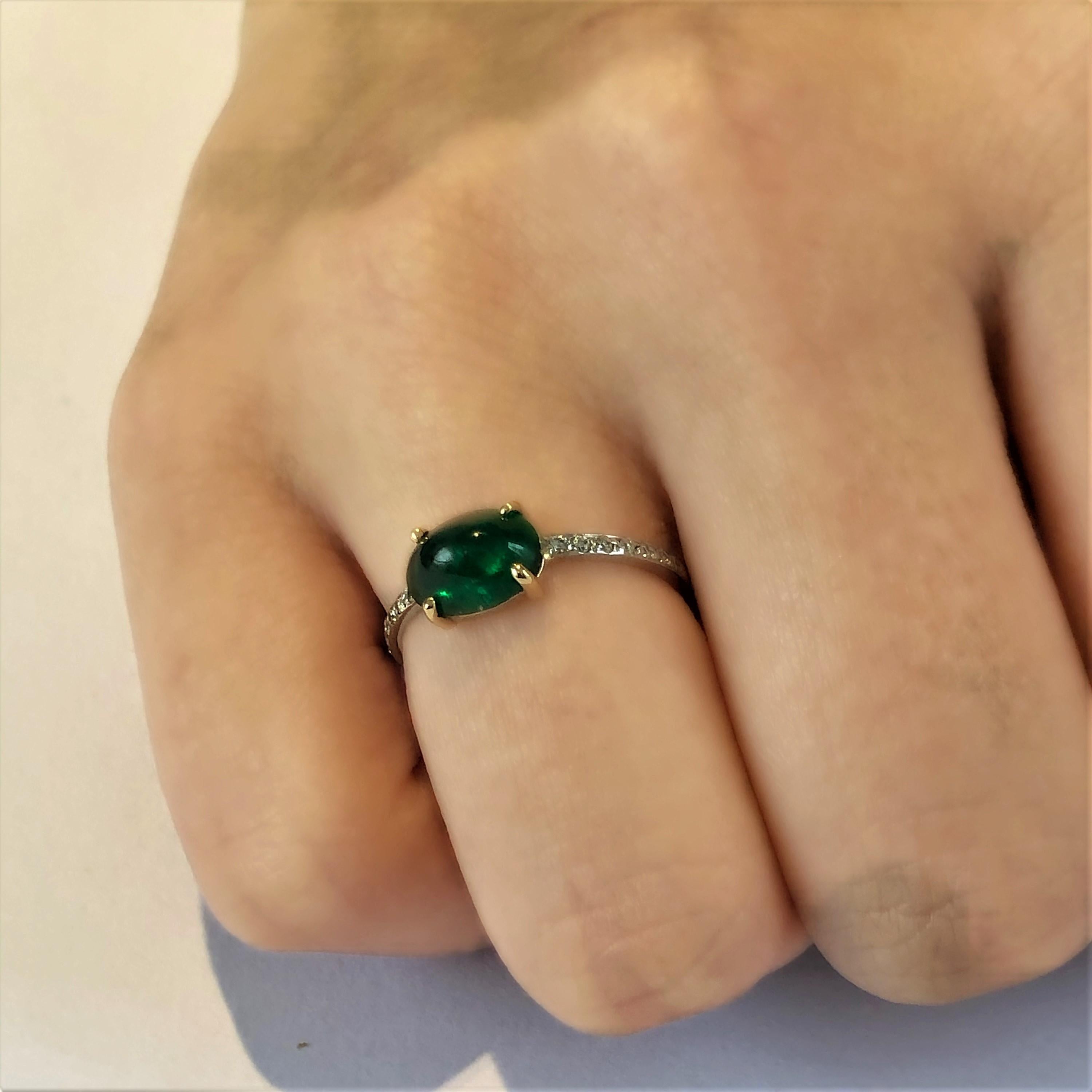 Women's Cabochon Emerald and Diamond White Gold Cocktail Cluster Ring