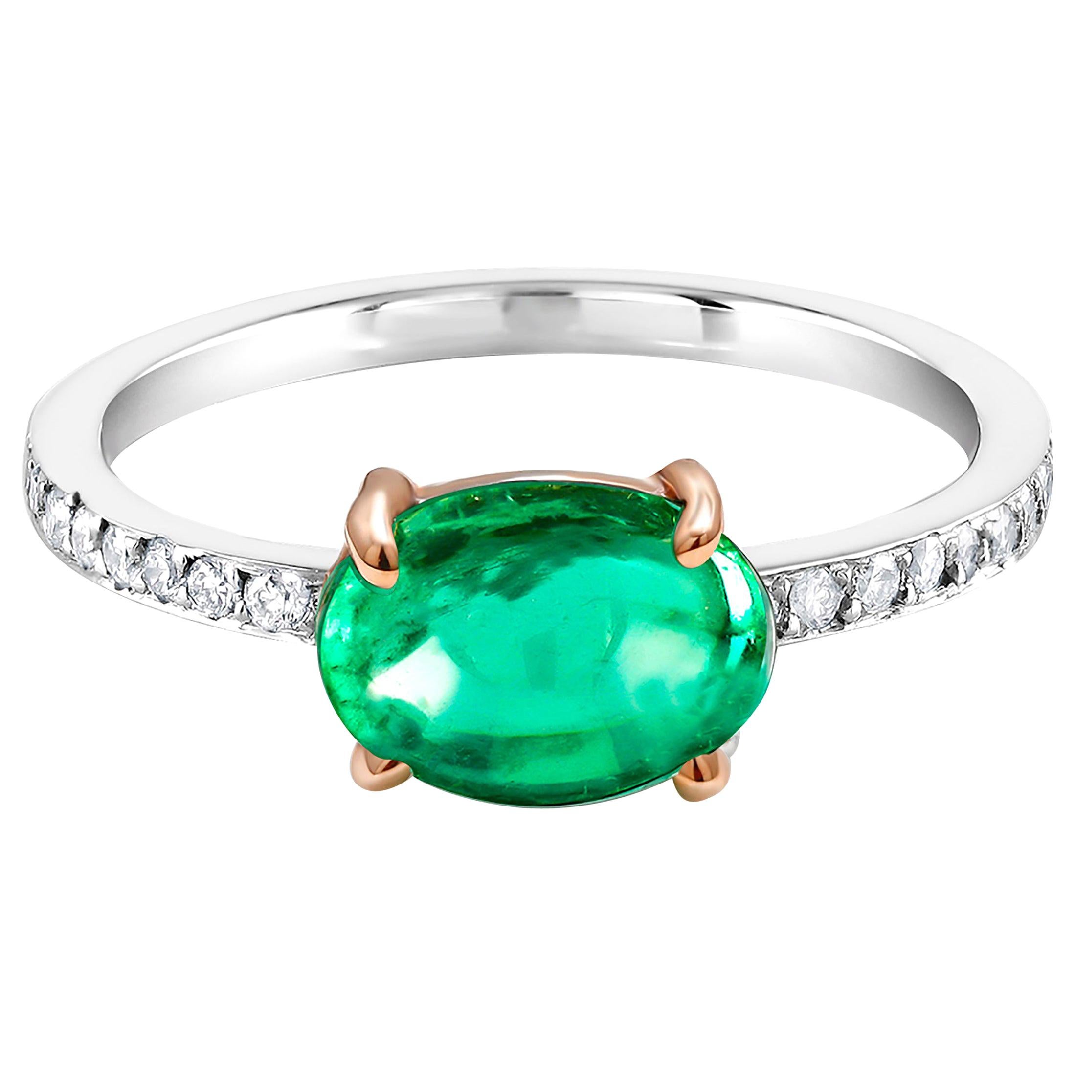 Cabochon Emerald and Diamond White Gold Cocktail Cluster Ring
