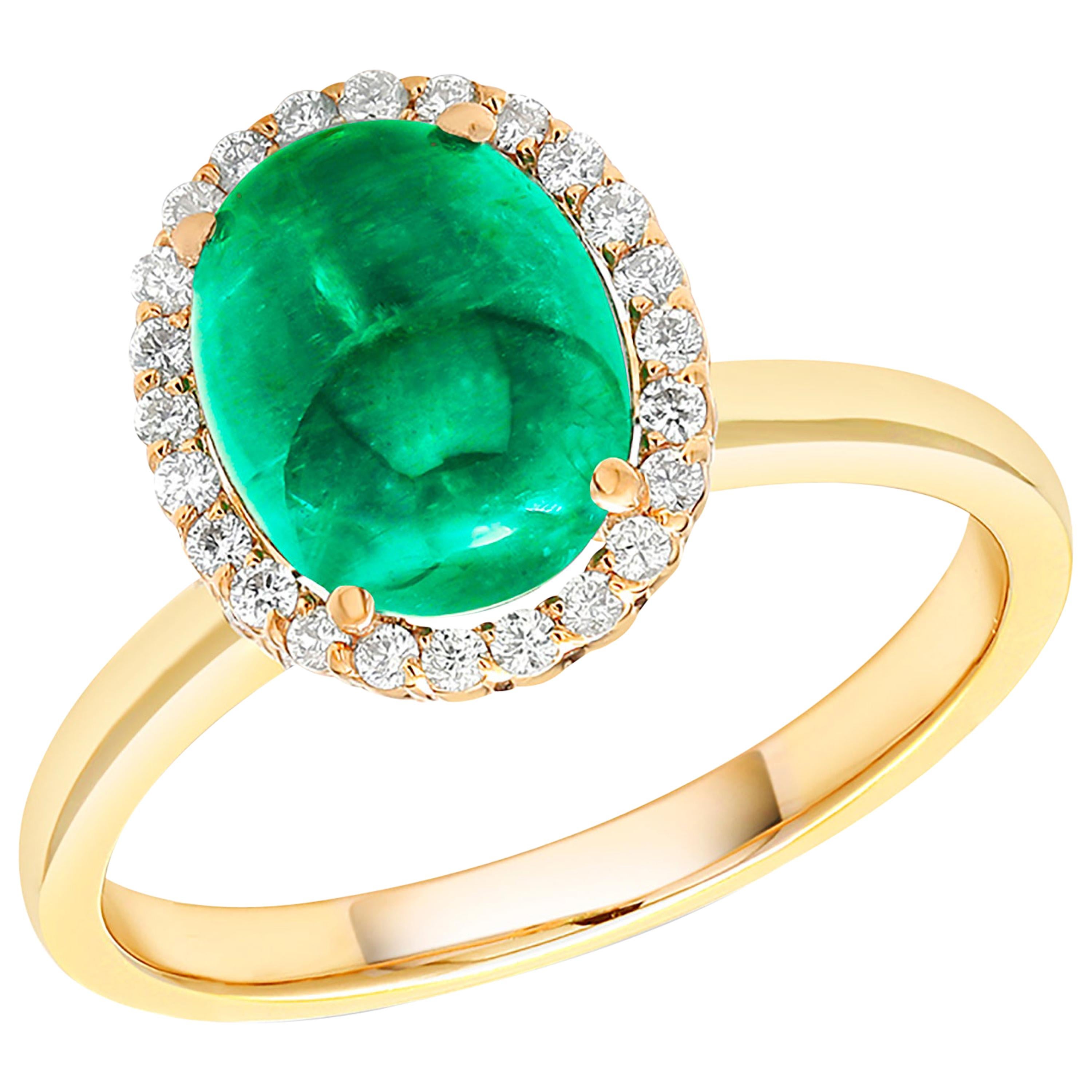 GURHAN 24 Karat Hammered Yellow Gold Cabochon Emerald and Diamond Cocktail Ring For Sale at