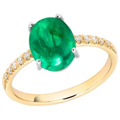 Cabochon Emerald and Diamond Yellow Gold Fashion Cocktail Ring