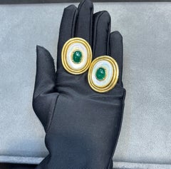 Cabochon Emerald and Mother of Pearl Earrings