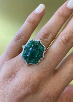 Cabochon Emerald and Pave Diamond Cocktail Ring