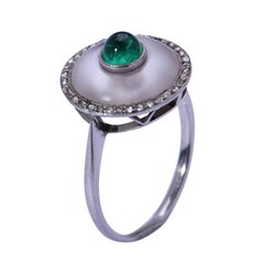 Art Deco Emerald and Rock Crystal Platinum Diamond Ring