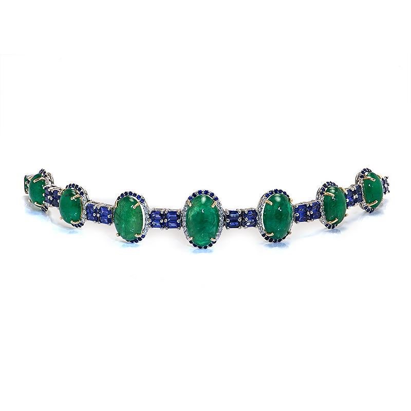 Contemporary Cabochon Emerald and Sapphire Bracelet For Sale