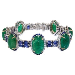 Bracelet en émeraudes et saphirs cabochons