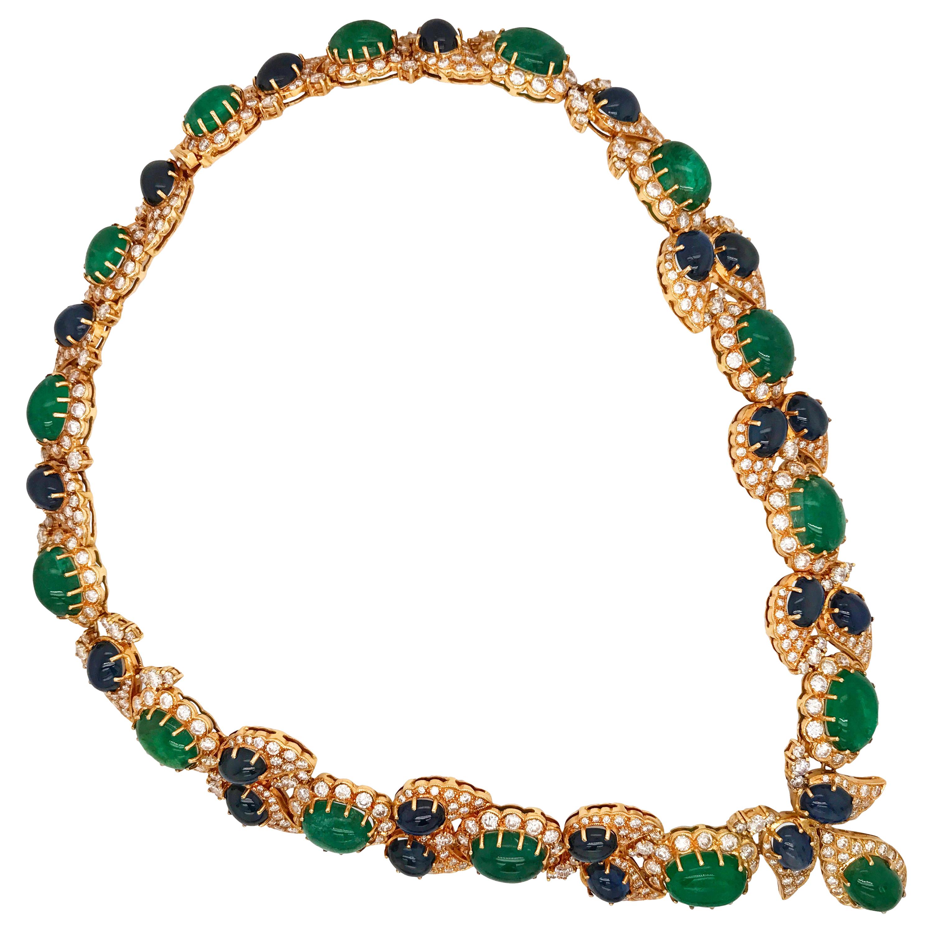 Cabochon Emerald and Sapphire Necklace