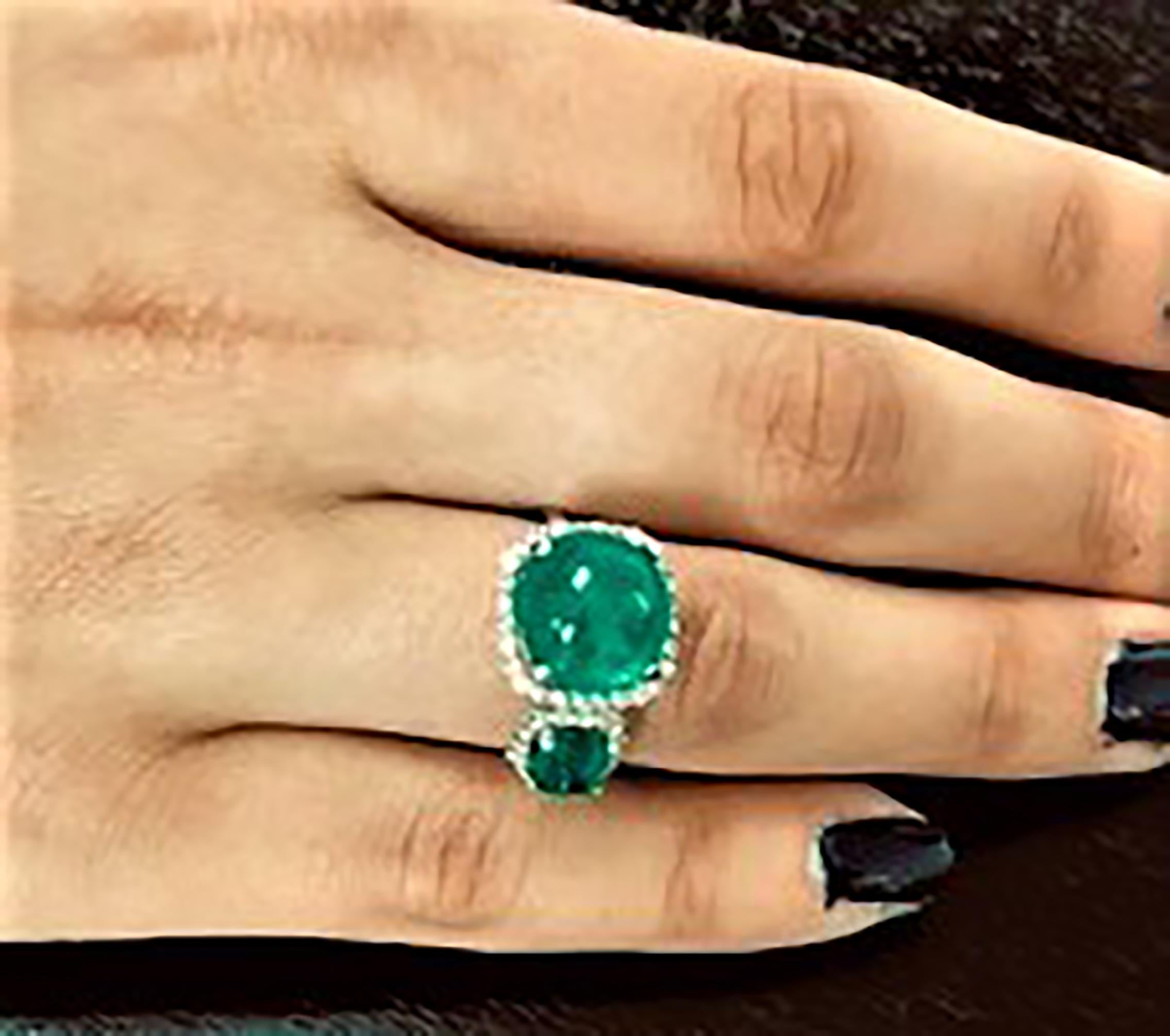 Diamond and Two Cabochon Emerald Open Shank Eighteen Karat Gold Cocktail Ring  In New Condition In New York, NY