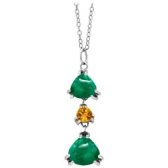 Cabochon Emerald Yellow Sapphire White Gold Drop Necklace Weighing 3.57 Carat