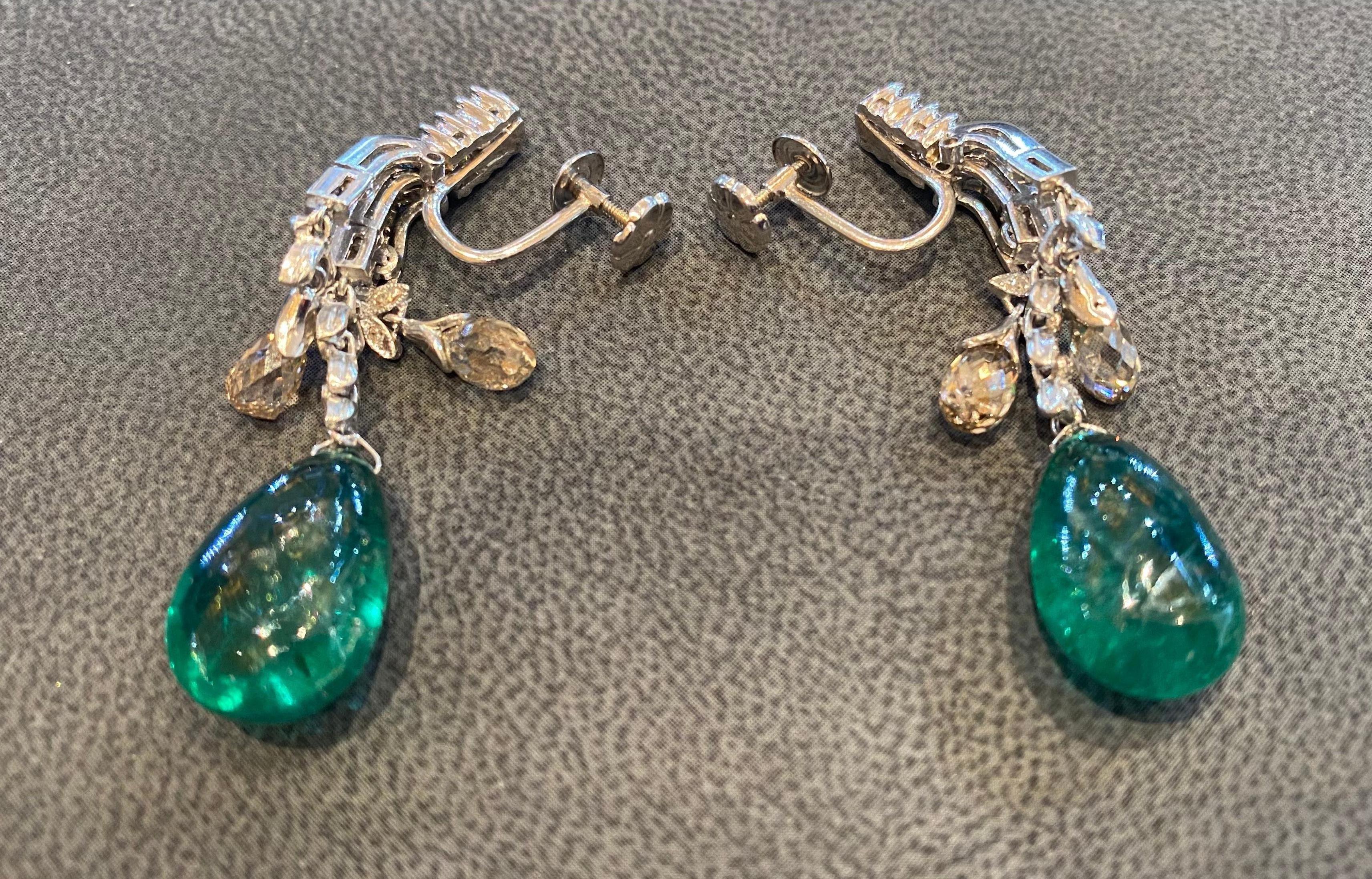 Women's Cabochon Emerald & Briolette Diamond Chandelier Earrings  For Sale