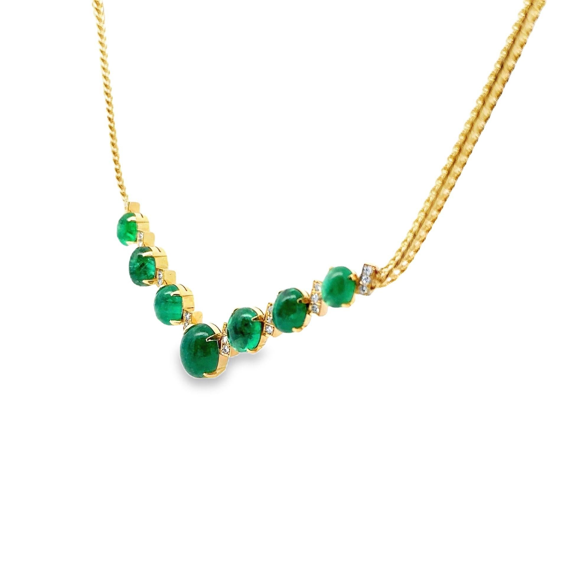 Cabochon Emerald Diamond 18k Yellow Gold Choker Necklace In New Condition For Sale In Beverly Hills, CA