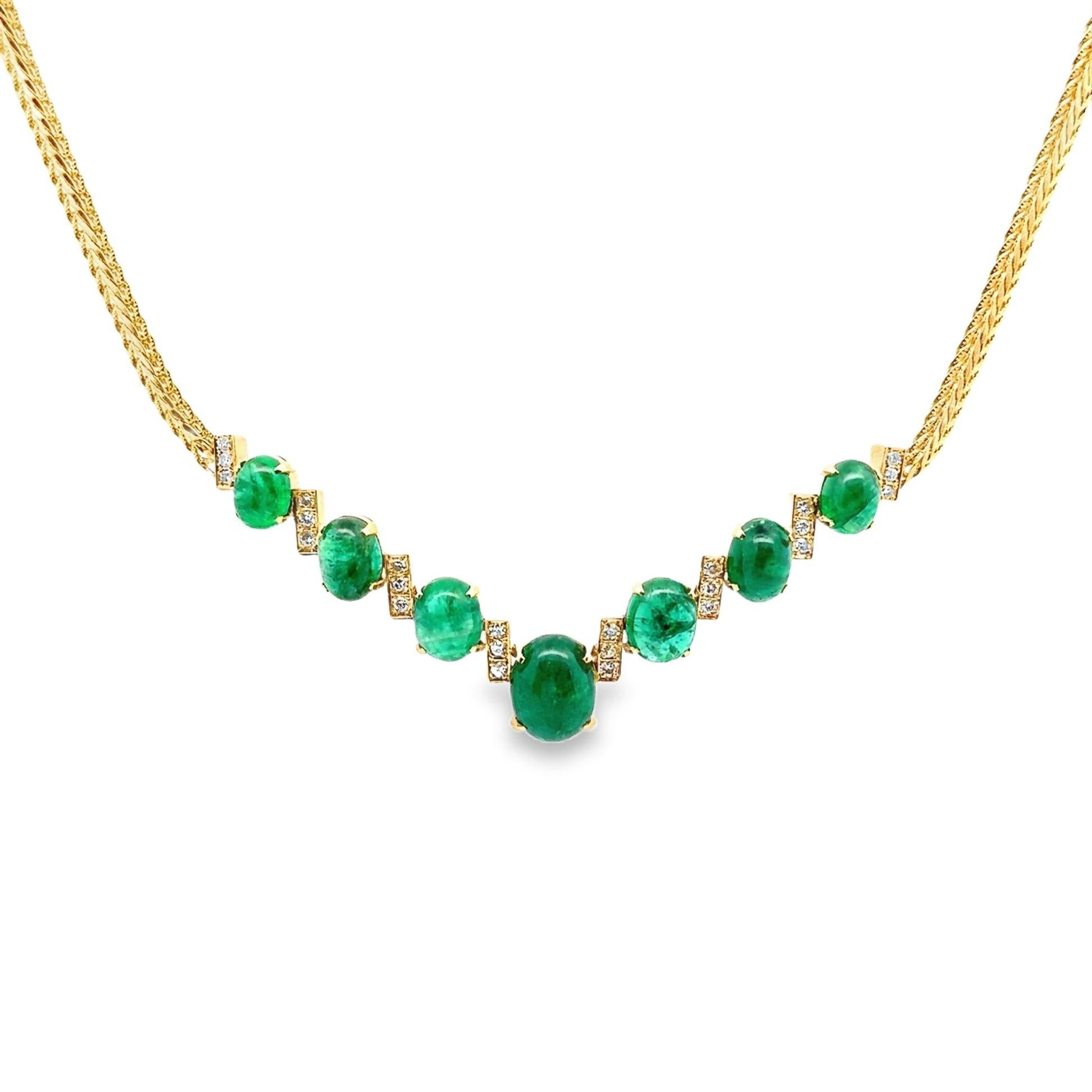 Women's Cabochon Emerald Diamond 18k Yellow Gold Choker Necklace For Sale