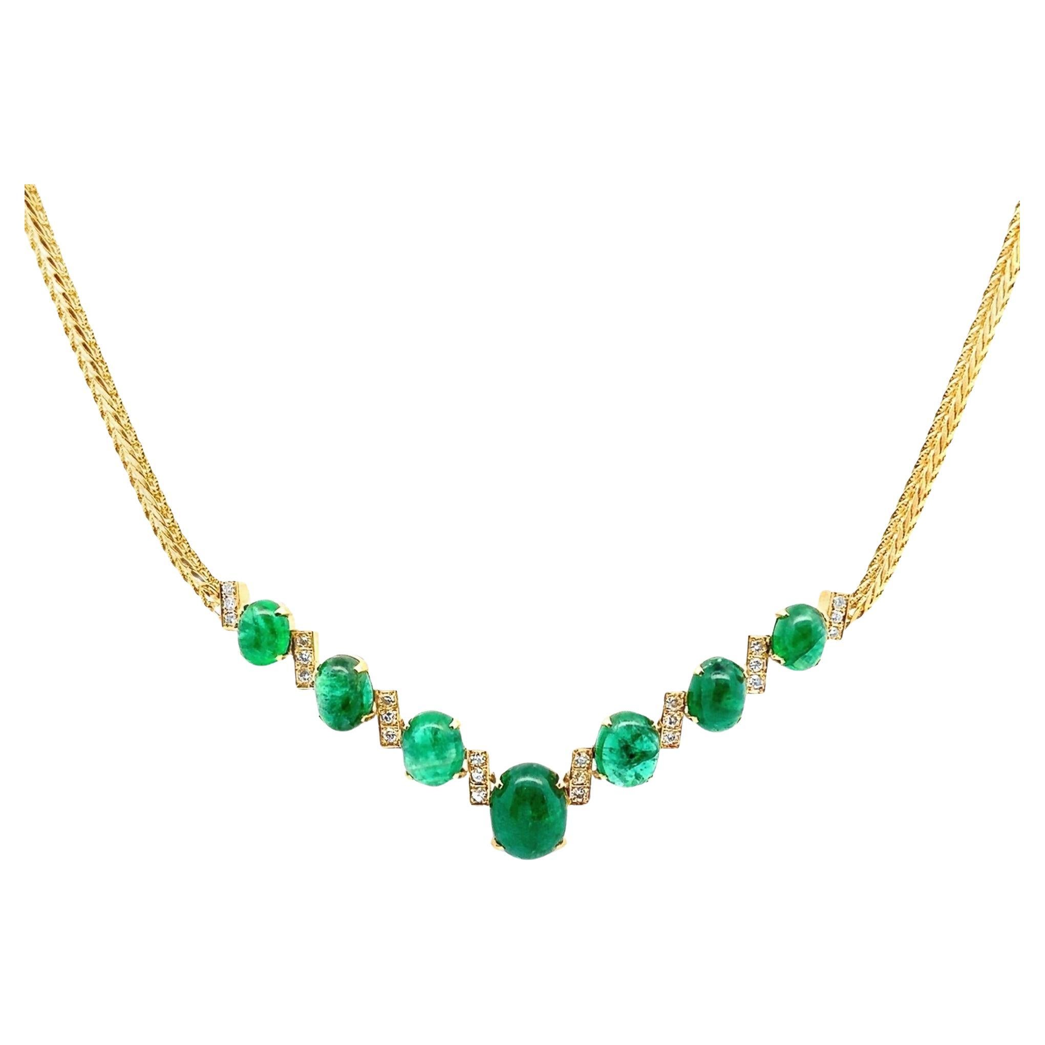 Cabochon Emerald Diamond 18k Yellow Gold Choker Necklace