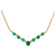 Cabochon Emerald Diamond 18k Yellow Gold Choker Necklace