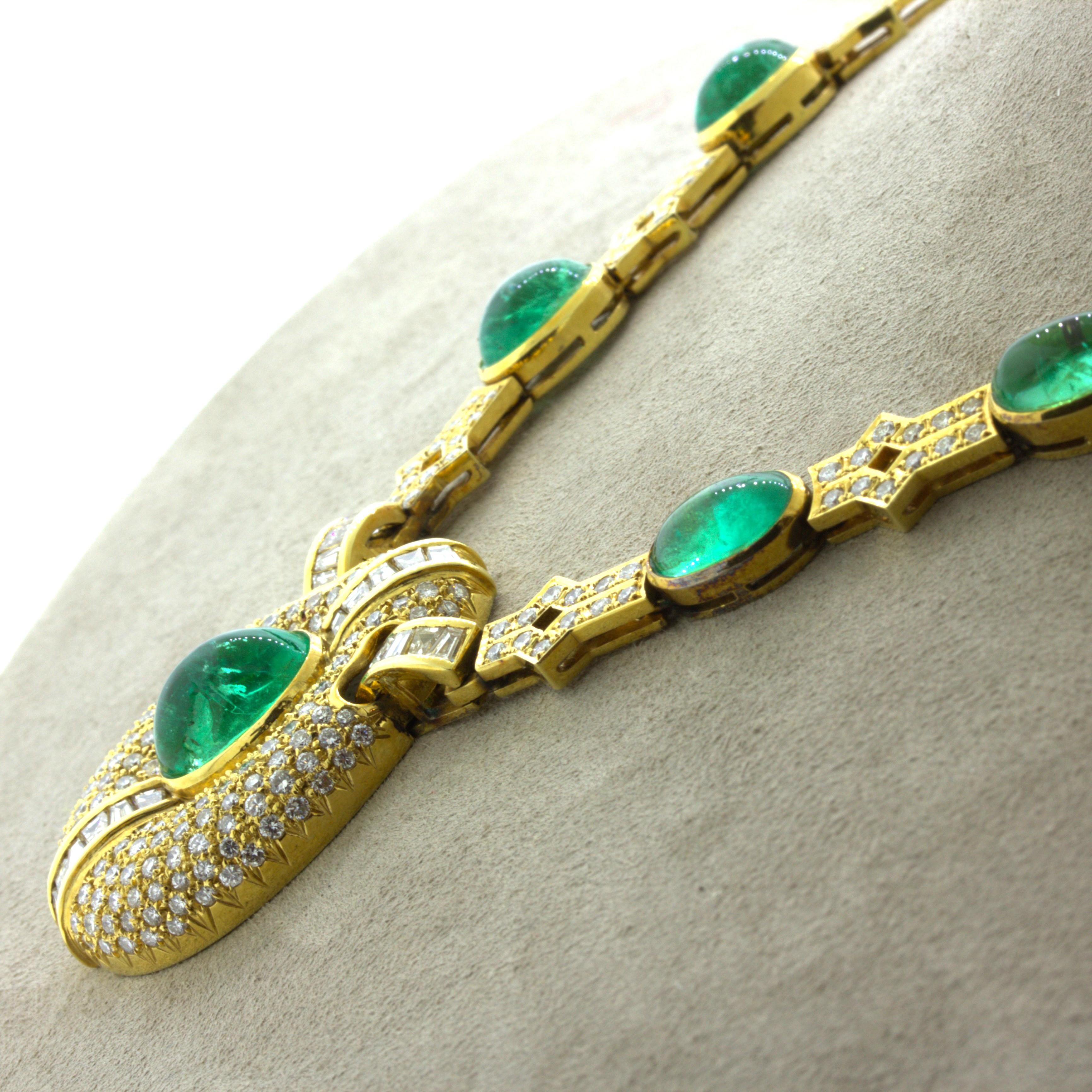 Cabochon Emerald Diamond 18k Yellow Gold Necklace For Sale 6