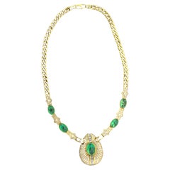 Halskette aus 18 Karat Gelbgold mit Cabochon-Smaragd und Diamant
