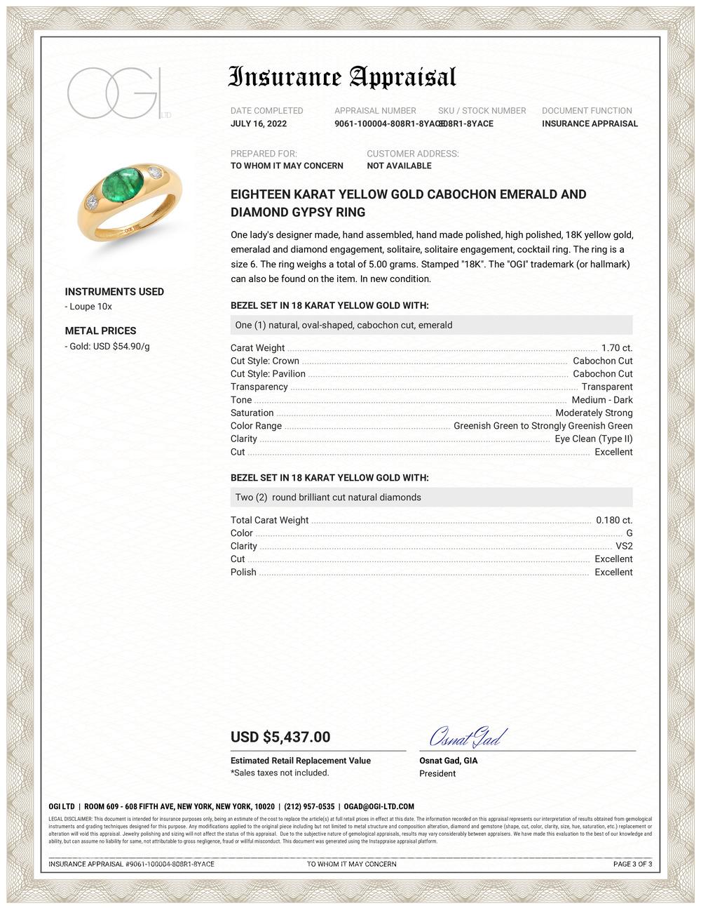Unser exquisiter Cabochon-Smaragd-Diamantring mit 1,90 Karat aus 18 Karat Gelbgold mit 3 Steinen in Größe 6 ist ein wahres Meisterwerk an Eleganz und Raffinesse. Dieser atemberaubende Ring ist eine nahtlose Verschmelzung von zeitlosem Design,